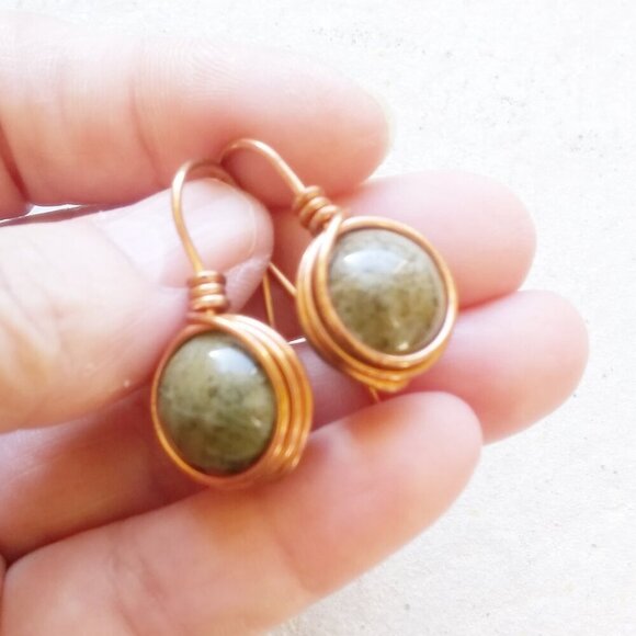 India Agate ~ Big & Bold Handmade Dangle Earrings ~ Warm Hunter Green Colors - Picture 3 of 6